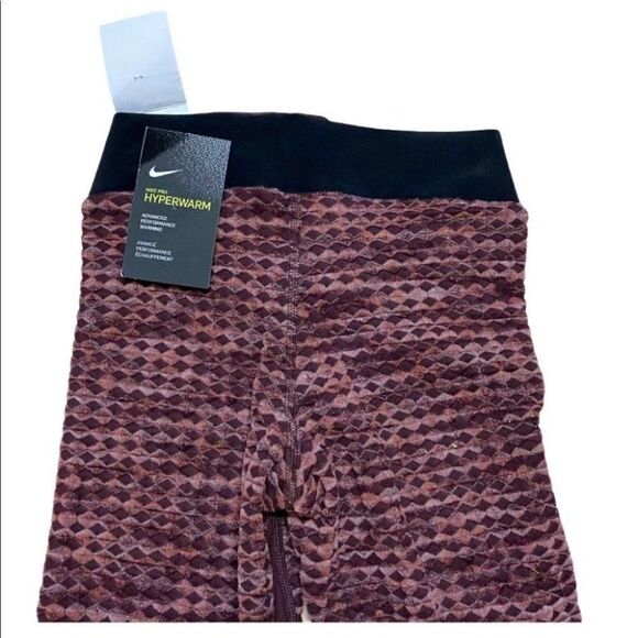 Nike Pro Hyperwarm Training Leggings 933305 652‎ Burgundy Knit Shorts Spring Gym - Picture 10 of 12